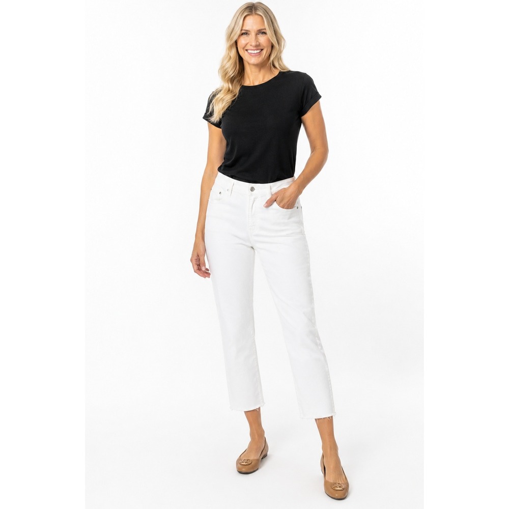Gap Denim Women 14/32 Universal Slim Boyfriend White Shorts HiRise Raw Edge‎